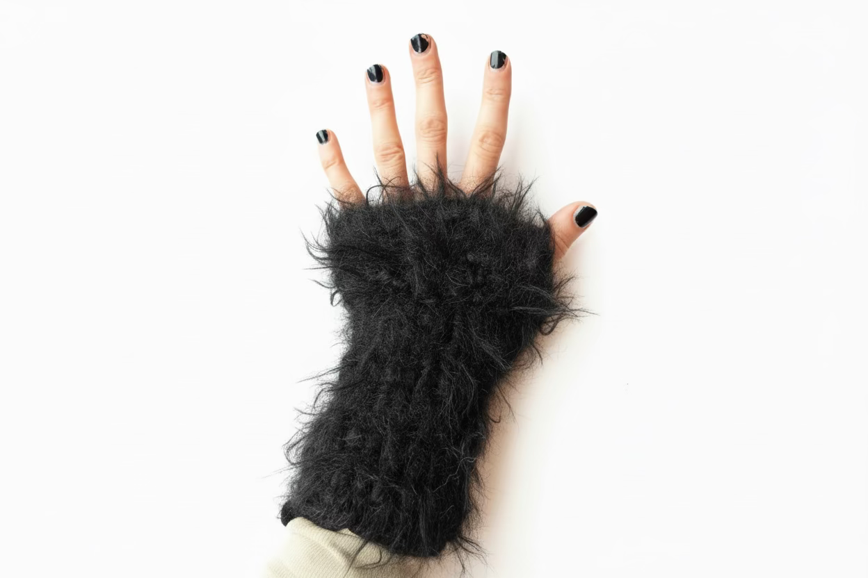 Nr010-Black funky fluffy half mittens