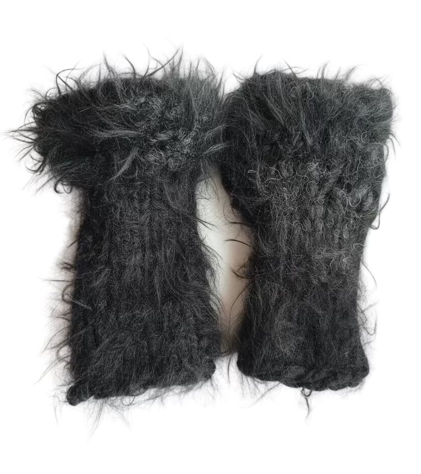 Nr010-Black funky fluffy half mittens