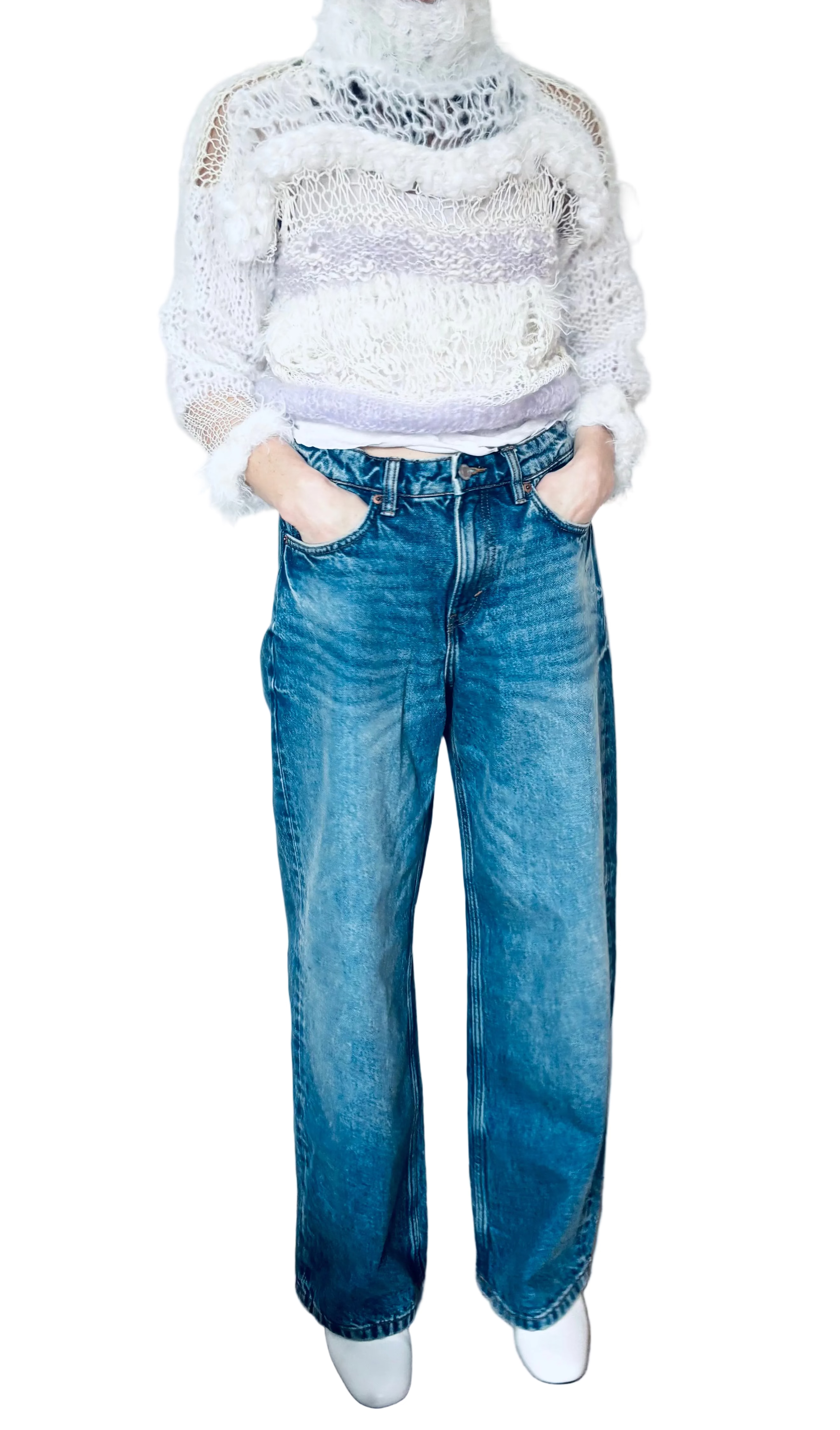 Nr003-Flirty see-through sweater with three-quarter sleeves