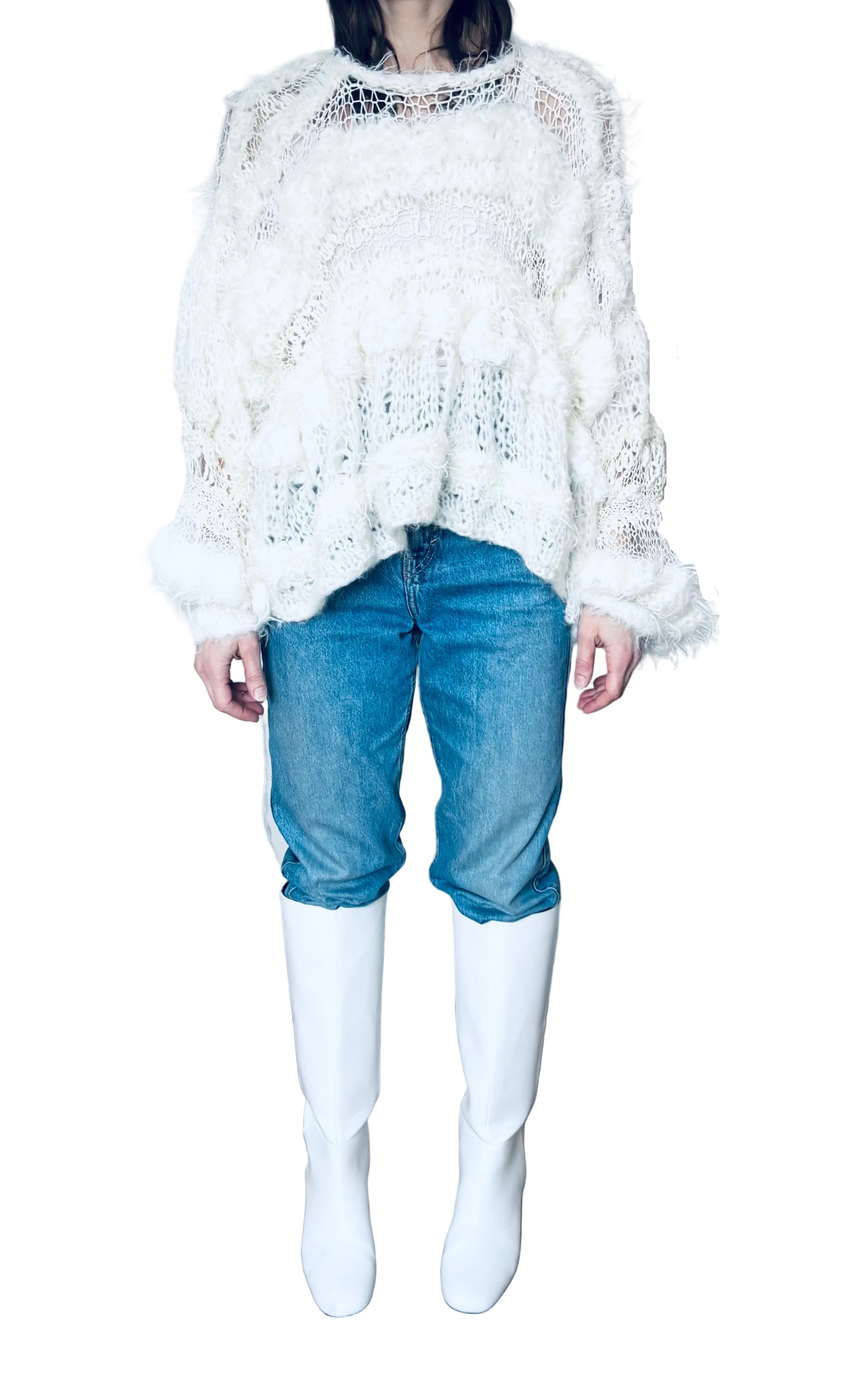 Nr012-Chunky airy white fluff sweater