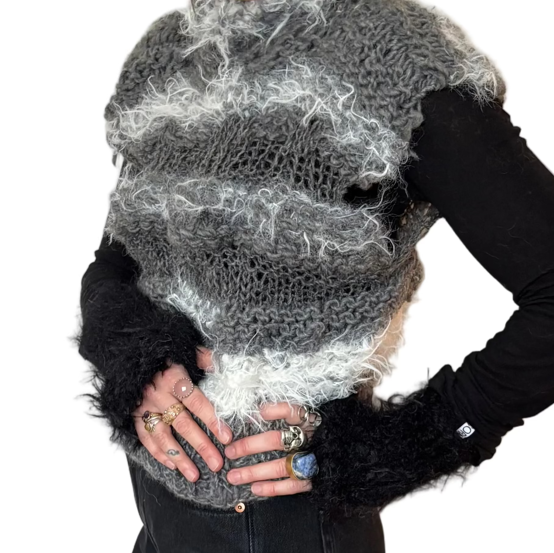Nr004-Short sleeved fluffy chunk-sweater