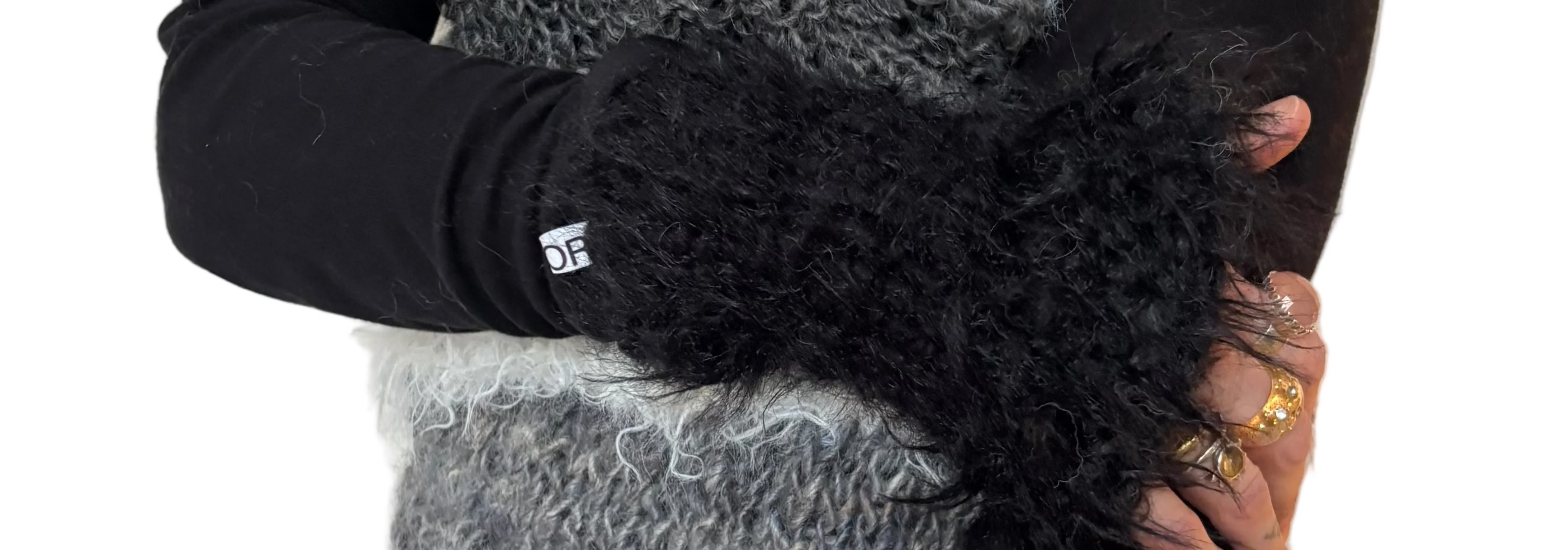 Nr010-Black funky fluffy half mittens