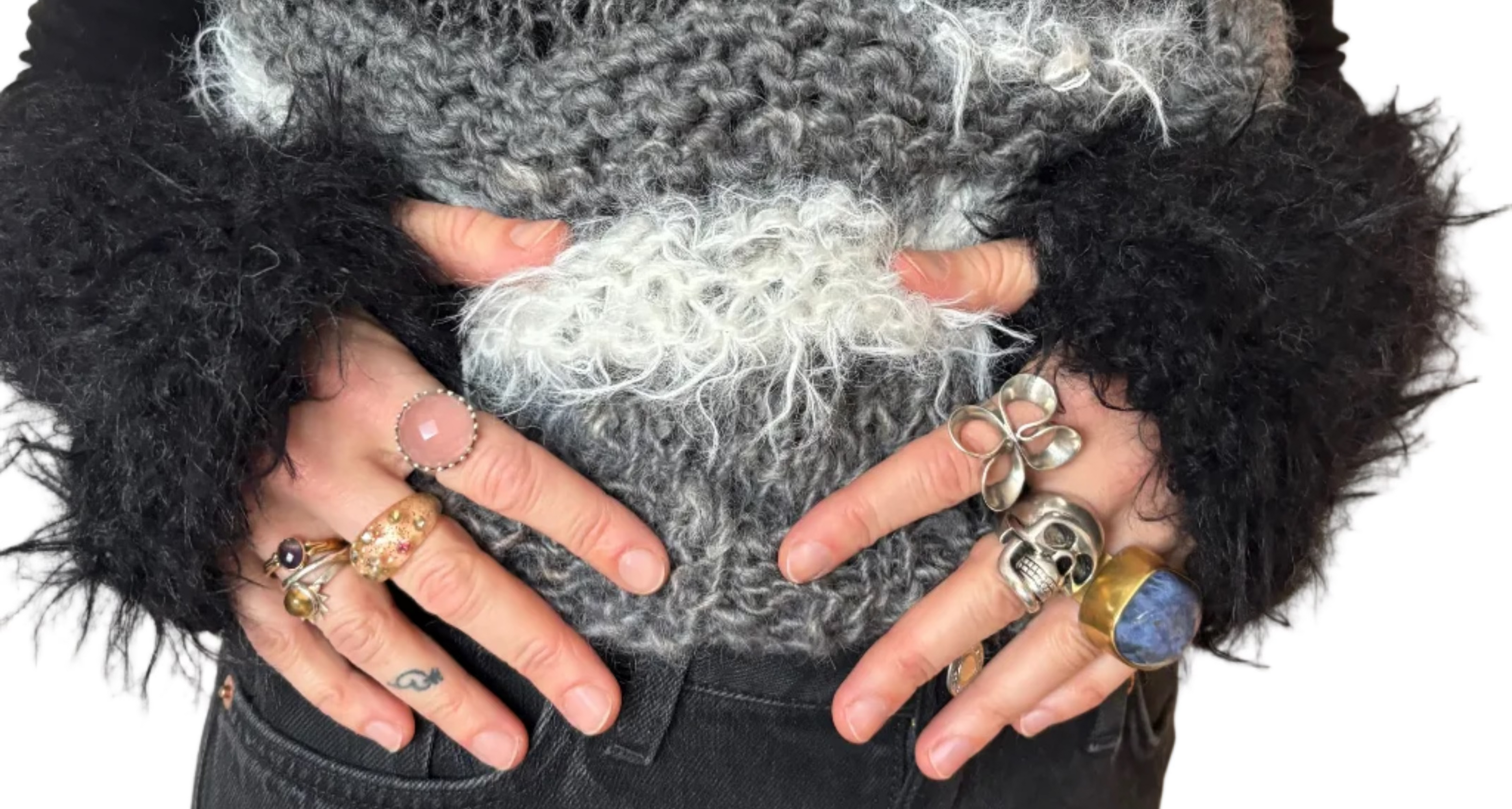 Nr010-Black funky fluffy half mittens