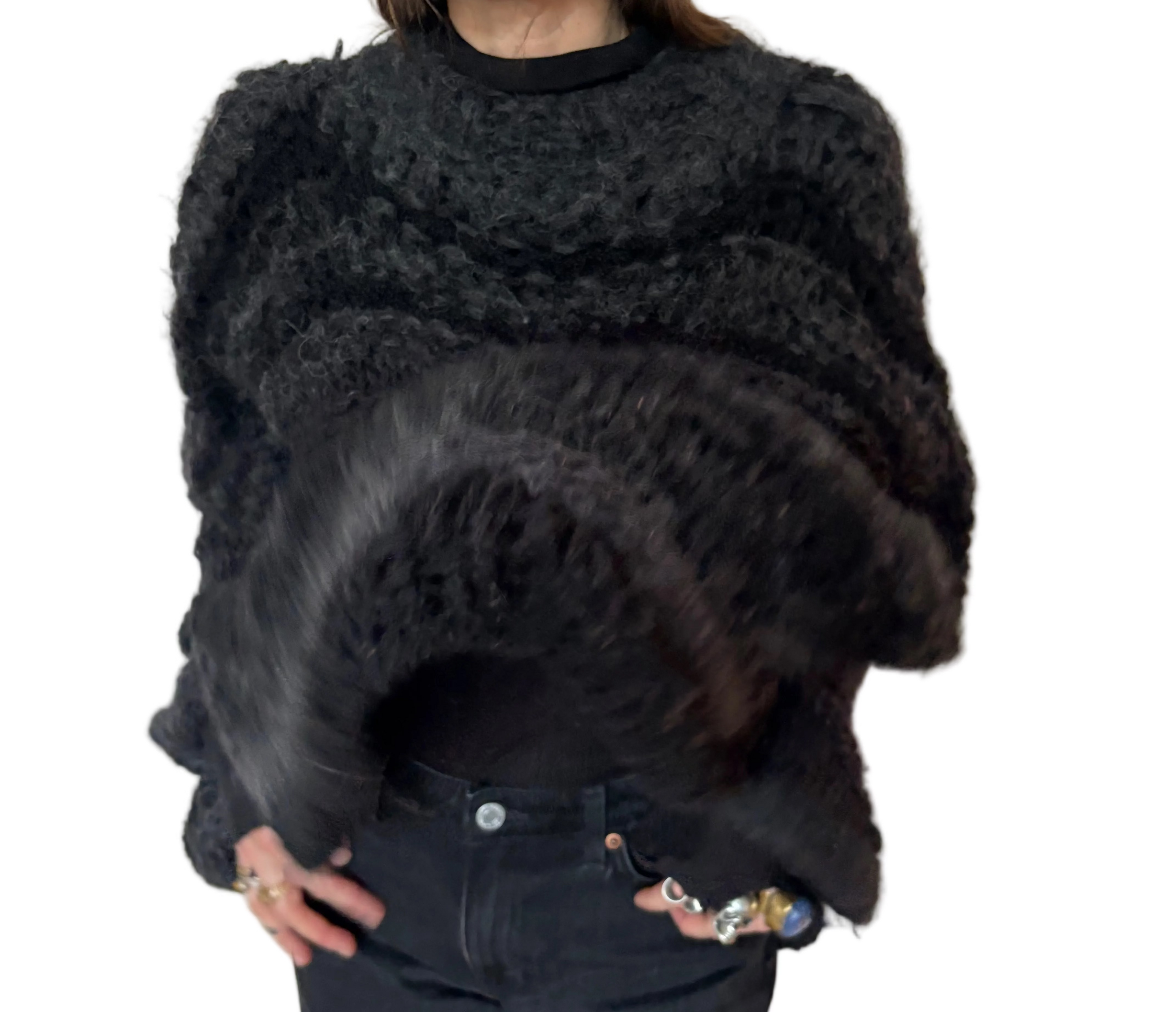 Nr011-Oversized airy black fluff sweater
